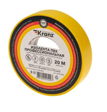 Kranz KR-09-2802 ∙ Изолента ПВХ профессиональная, 0.18х19 мм, 20 м, желтая KRANZ ∙ кратно 10 шт