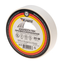 Kranz KR-09-2801 ∙ Изолента ПВХ профессиональная, 0.18х19 мм, 20 м, белая KRANZ ∙ кратно 10 шт