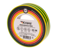 Kranz KR-09-2207 ∙ KR-09-2005 ∙ Изолента ПВХ 0,13х19мм, 25м, желто-зеленая KRANZ ∙ кратно 5 шт