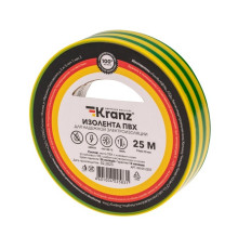 Kranz KR-09-2207 ∙ KR-09-2005 ∙ Изолента ПВХ 0,13х19мм, 25м, желто-зеленая KRANZ ∙ кратно 5 шт