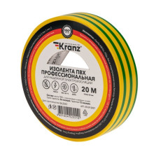 Kranz KR-09-2807 ∙ Изолента ПВХ профессиональная, 0.18х19 мм, 20 м, желто-зеленая KRANZ ∙ кратно 10 шт