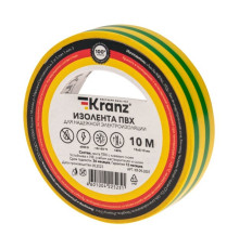 Kranz KR-09-2007 ∙ Изолента ПВХ 0.13х15 мм, 10 м, желто-зеленая KRANZ ∙ кратно 10 рулон