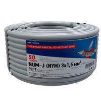 01-8704-50 ∙ Кабель силовой медный NUM-J 3x1,5 мм², 50м ГОСТ Rexant
