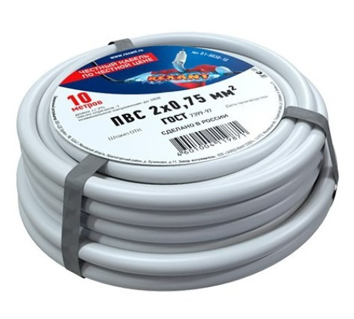 Rexant 01-8030-10 ∙ Провод соединительный ПВС 2x0,75 мм², белый, длина 10 метров, ГОСТ 7399-97 REXANT