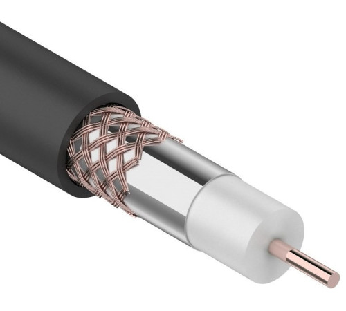01-2232 ∙ Кабель коаксиальный RG-6U+Cu, 75 Ом, Cu/Al/Cu, 64%, 305м, черный Outdoor, Rexant