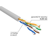 01-0043-R ∙ Кабель витая пара U/UTP, CAT 5e, PVC, 4PR, 24AWG, INDOOR, SOLID, серый, 305м, РФ Rexant