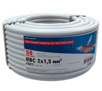 Rexant 01-8035-50 ∙ Провод соединительный ПВС 2x1,5 мм², белый, длина 50 метров, ГОСТ 7399-97 REXANT