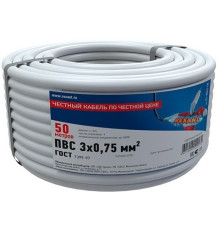 Rexant 01-8042-50 ∙ Провод соединительный ПВС 3x0,75 мм², белый, длина 50 метров, ГОСТ 7399-97 REXANT