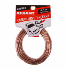 01-6204-3-05 ∙ Кабель акустический 2х0,75 мм², прозрачный BLUELINE, мини-бухта 5 м, Rexant