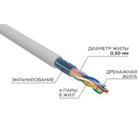 01-0169-R ∙ Кабель витая пара F/UTP, CAT 5e, ZH нг(А)-HF, 4PR, 24AWG, INDOOR, SOLID, серый, 305м, РФ Rexant