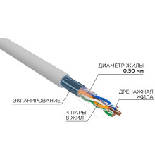 01-0169-R ∙ Кабель витая пара F/UTP, CAT 5e, ZH нг(А)-HF, 4PR, 24AWG, INDOOR, SOLID, серый, 305м, РФ Rexant