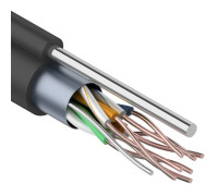01-0155 ∙ Кабель витая пара F/UTP, Cat.5e, PE, 4PR, 24AWG, Outdoor, Solid, черный, с тросом, 305м, PROconnect