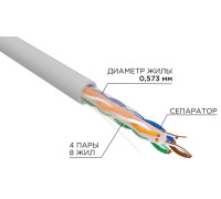 02-0302 ∙ Кабель витая пара U/UTP CAT6A ZH нг(А)-HF (LSZH) 4х2х0,57мм 23AWG INDOOR, SOLID, серый, 305м, серия PRO Rexant