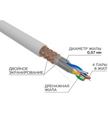 02-0325 ∙ Кабель витая пара S/FTP CAT6A ZH нг(А)-HF 4х2х0,575мм 23AWG INDOOR SOLID, серый, 305м, серия PRO Rexant