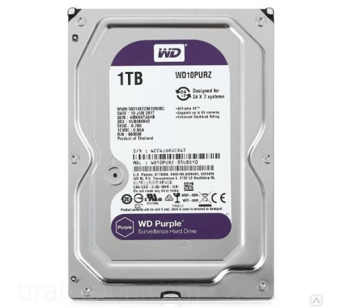 Жесткий диск SATA-3 1Tb WD Purple 5400rpm Cache 64MB