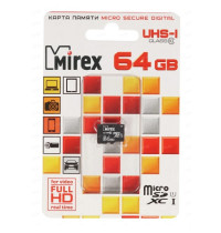 Карта памяти microSDXC MIREX 64GB (UHS-I, U1, class 10)