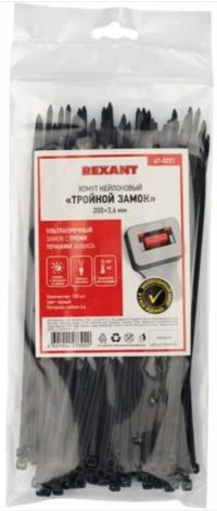 Хомут-стяжкa REXANT нейлоновая 200x3,6мм черная — фото 2